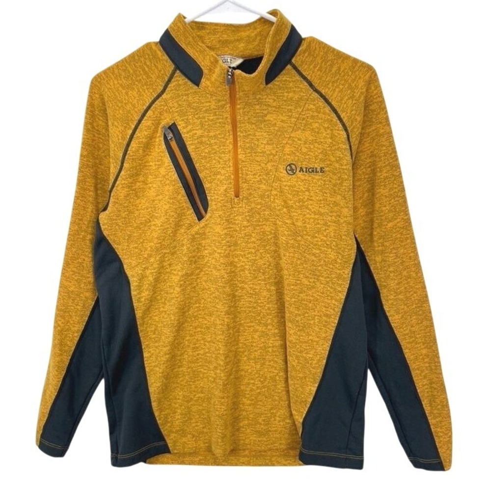 Aigle 1/4 Zip Fleece Pullover Mens Size XL Fits Large Mustard Gold Outdoor